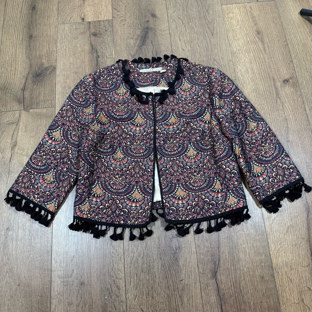 Chelsea & Violet Multicolor Boho Blazer Black Tassels